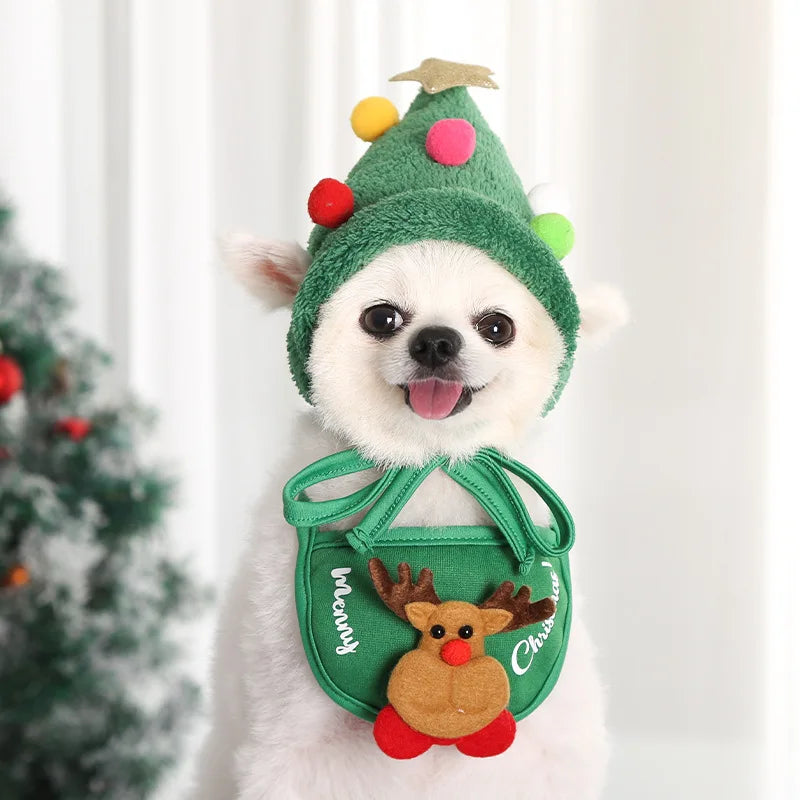 Winter Pet Puppy Accessories for Dogs Cat Bibs Bandana Christmas Santa Claus Hat for Small Puppy French Bulldog Chihuahua Yorkie