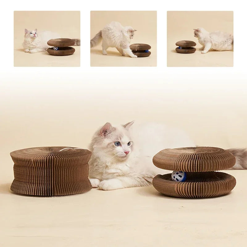 2025 New Magic Cat Scratch Organ Board Cat Toy with Ball Grinding Claw Cat Climbing Frame Kitten round Corrugated Toy